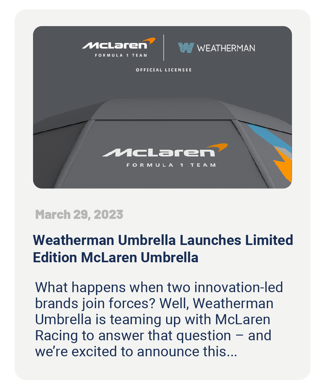 Weatherman Umbrella Launches Limited Edition McLaren Umbrella